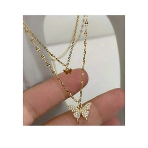 NWOT Rhinestone Decor Butterfly Charm Layered Necklace